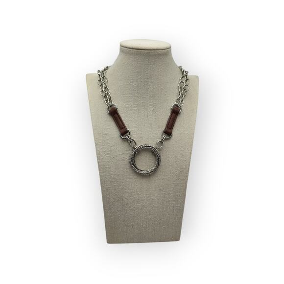 Cookie Lee Silver & Leather Circle Pendant Necklace - Picture 4 of 7